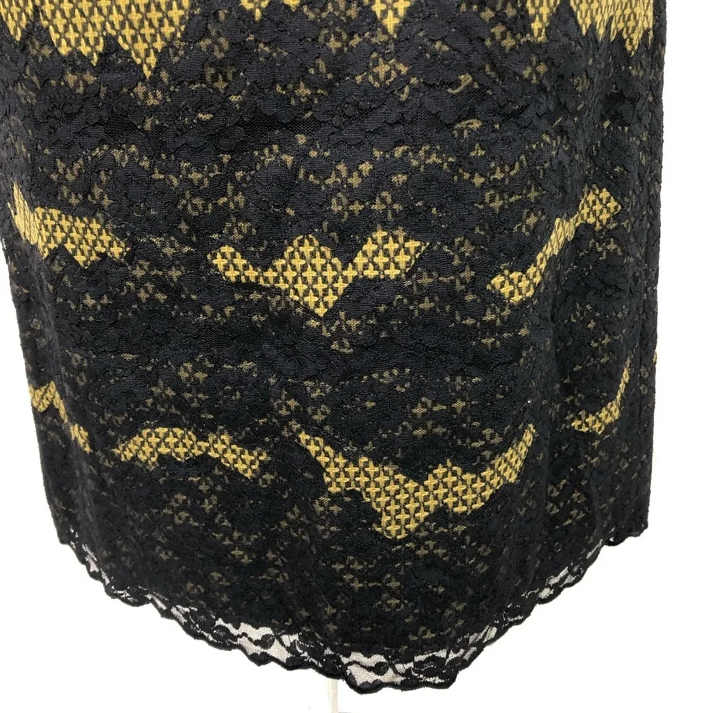 J. Ryu Tweed Black Lace Trim Midi Pencil Skirt 8